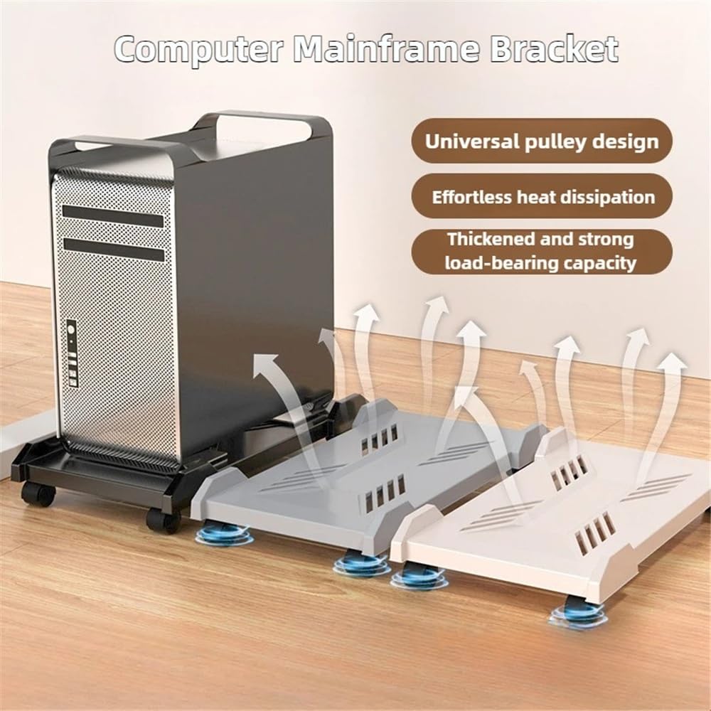 Soporte móvil para CPU con 4 ruedas debajo del escritorio, se adapta a la mayoría de carcasas de computadora de torre media, carrito duradero para una fácil movilidad y nización (gris)