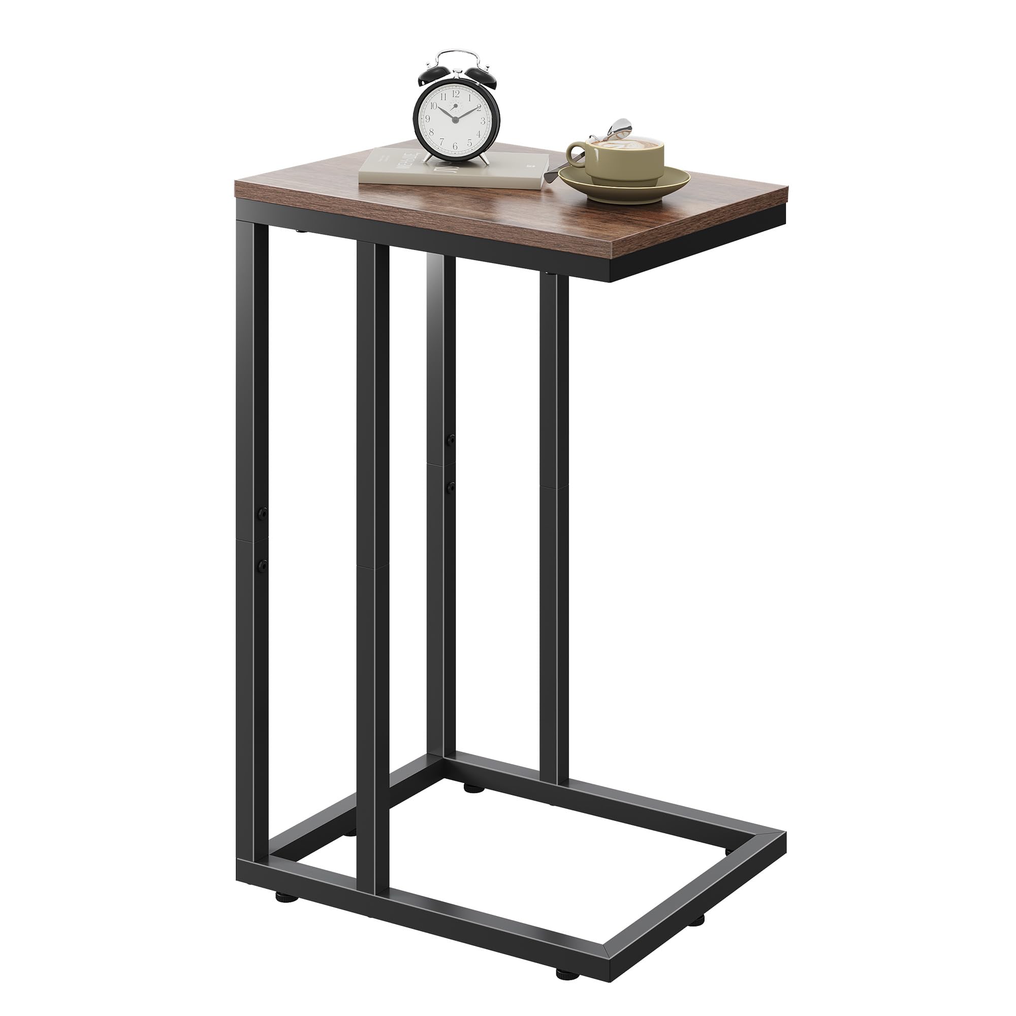 WLIVE C-Shaped Side Table, Slim Bedside Table for Small Spaces, Sofa Side Table with Metal Frame, Small Table with Open Storage for Living Room, Bedroom, Brown
