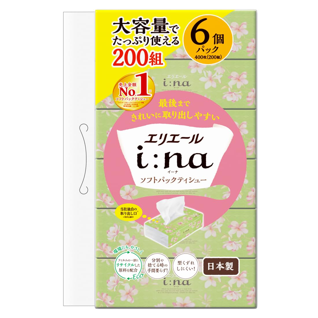 エリエール ソフトパック ティシュー ｉ:ｎａ（イーナ） 200組×6パック商品画像
