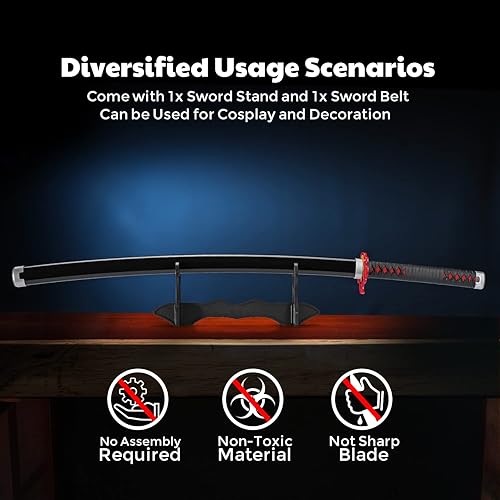 Miniatura 47 de Zisu Demon Slayer - Espada, alrededor de 41 pulgadas, pilares de Hashira y Katana protagonista para uso de cosplay, textura original de anime Negro