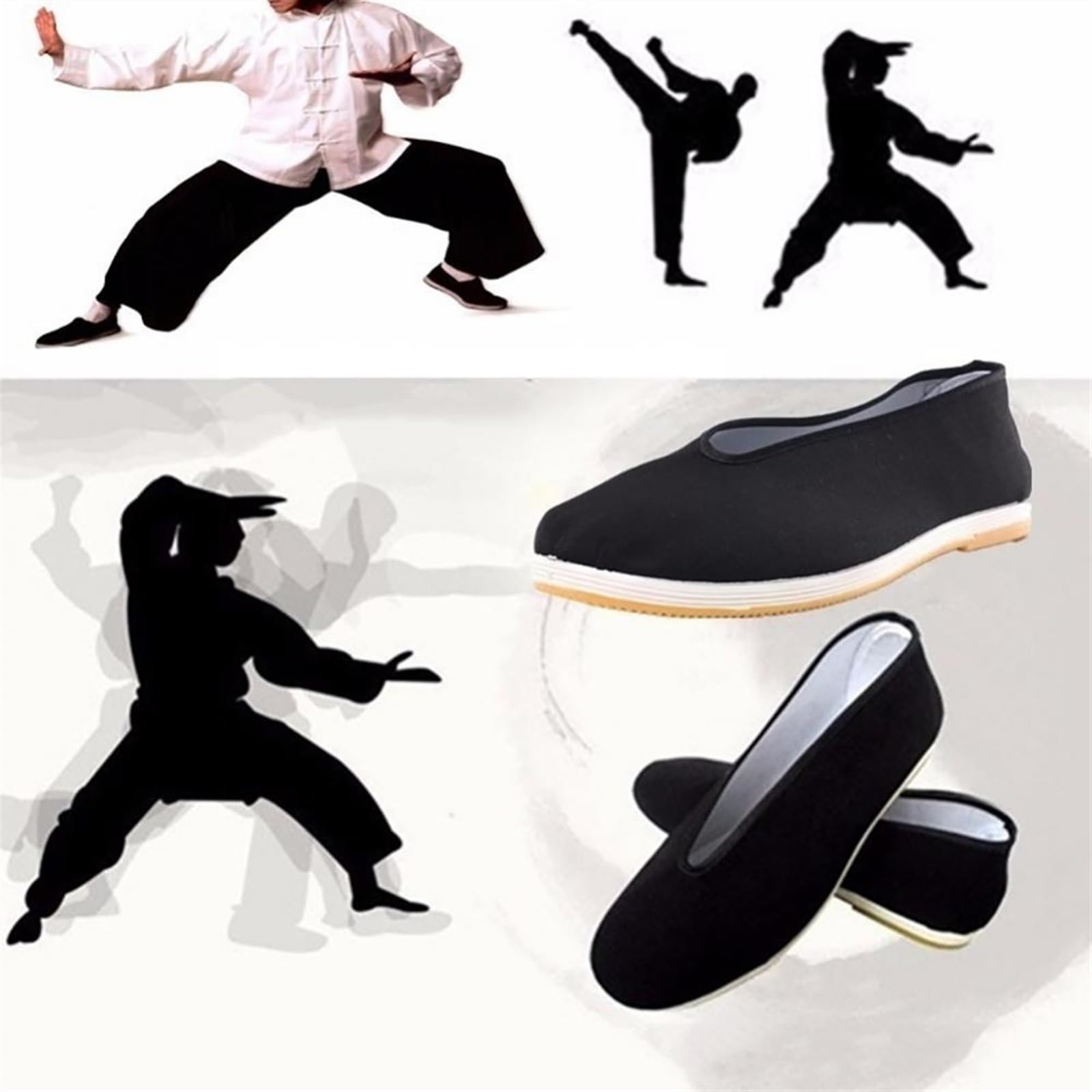 Scarpe Casual di Stoffa Nera della Vecchia Pechino, Scarpe da Ginnastica da Allenamento per Arti Marziali Kung Fu Tai Chi Pantofole con Suola in Gomma Morbida
