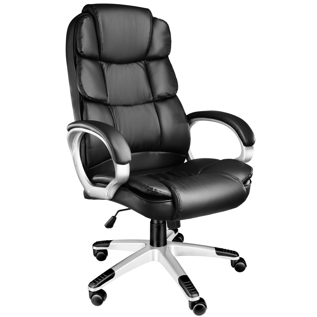 TecTake® Ergonomic Office Chair, PU Leather, Swivel Chair with Padded Headrest and Height Adjustment, Caster Base, Desk Chair, Safety Shock Absorber - Black