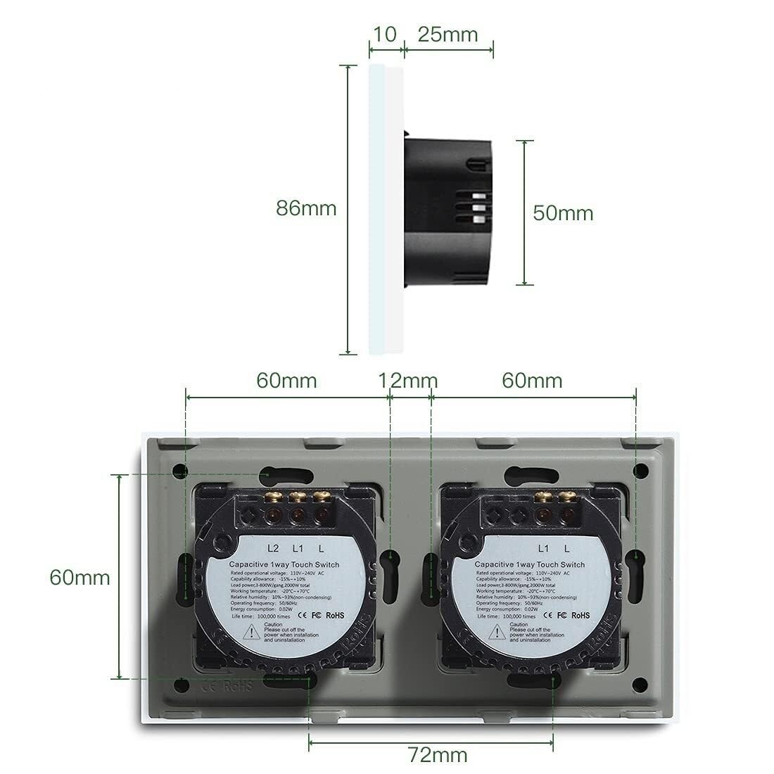 Interruptor de luz táctil inteligente, 1 unidad, Panel de vidrio de 2 vías, multicolor(Black,2 WAY 1)