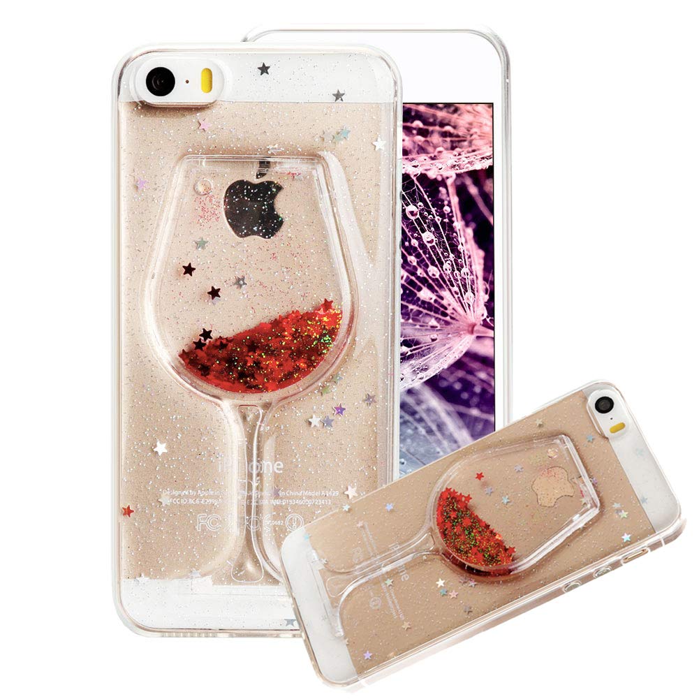 Aearl Coque iPhone 5 5S Se Paillettes Liquide Fluide Flottant 3D Cratif  Verre de Vin Dessin Sables Mouvant Etui Clair Doux TPU Tlphone Coque pour  Apple iPhone 5S 5 Se-Rouge toile :