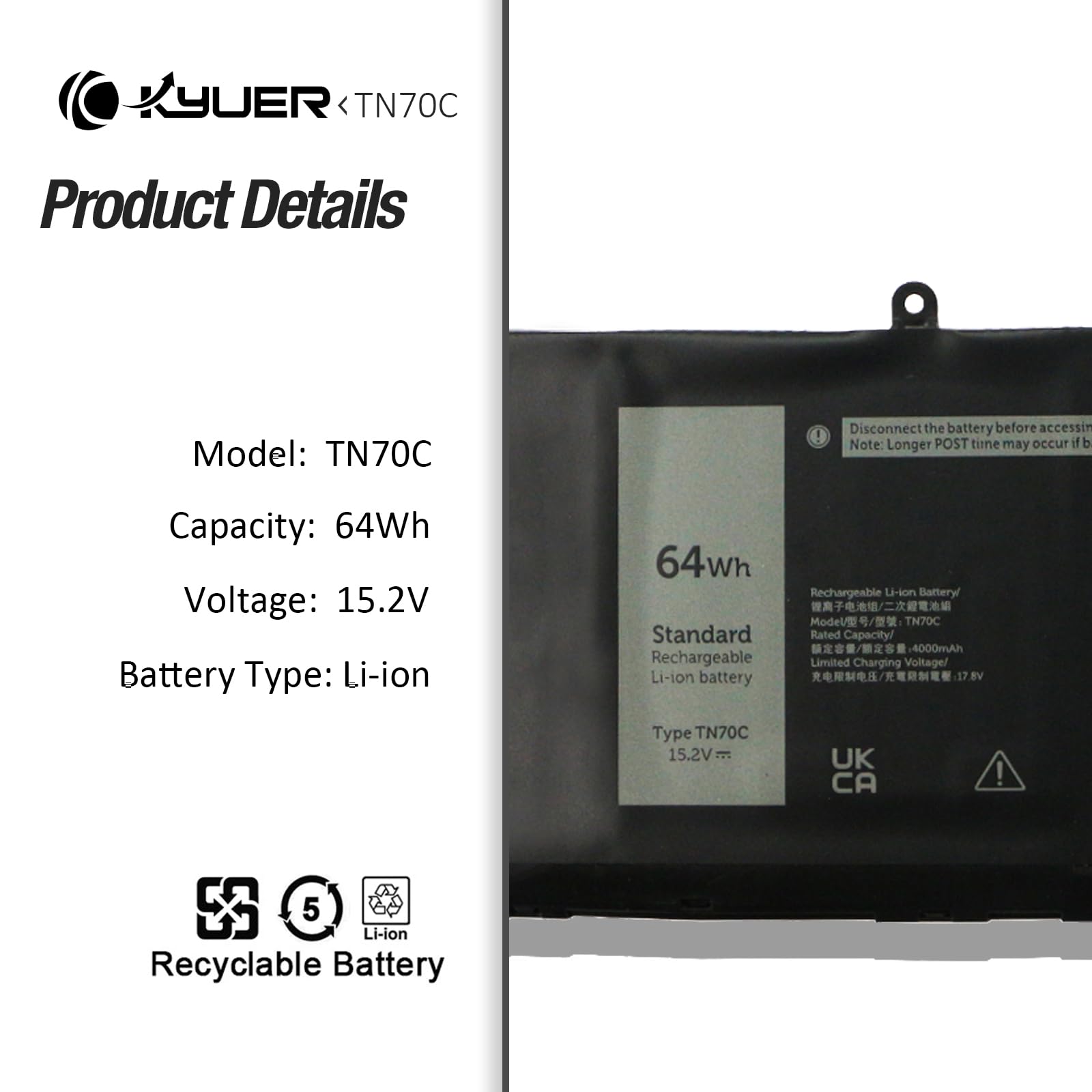 64Wh TN70C Batería para DELL Latitude 3320 3330 3420 3430 3520 3530 3445 5430 Chromebook Inspiron 14 Plus 7420 7430 7440 3510 3511 3515 3521 3525 3535 5310 5320 5410 5415 5418 5510 5515 5518 5420
