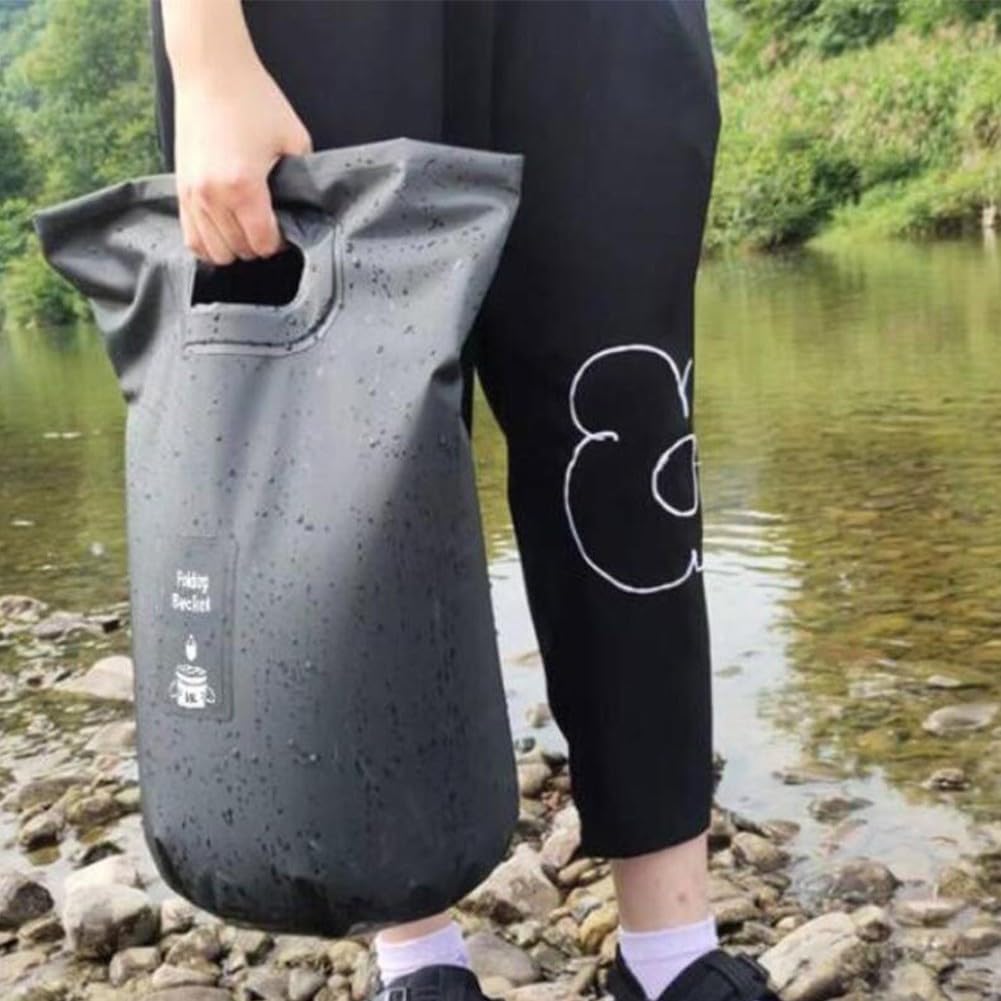 Secchio d'acqua pieghevole per campeggio e pesca, contenitore portatile pieghevole con design in PVC impermeabile, per picnic all'aperto (15 l, nero)