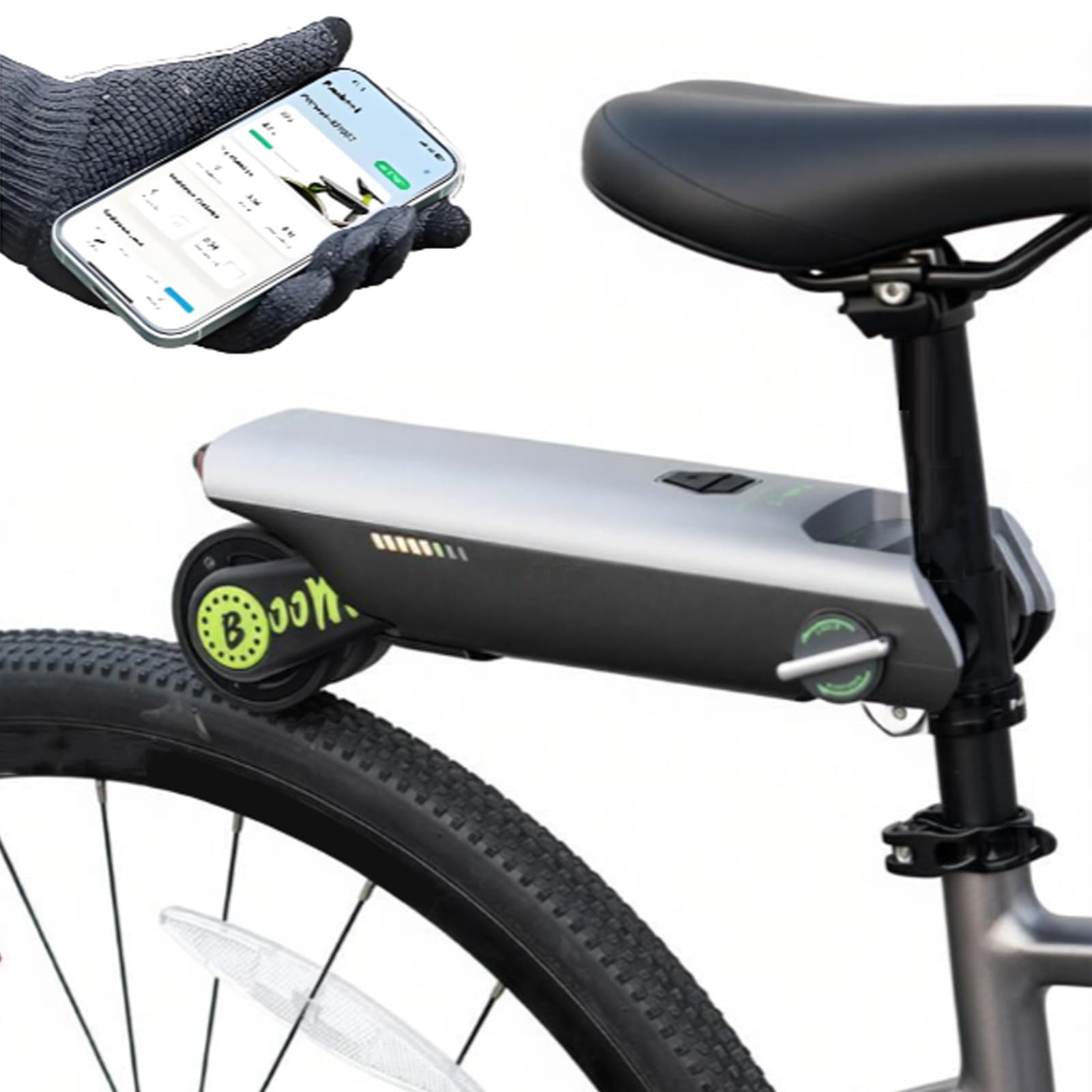 Elektrischer Fahrrad-Booster – Geschwindigkeitssteigerung für Fahrräder, Umrüst-Kit für das Hinterrad (City-, Trekking-, Mountain- & Falträder), App-Steuerung, 4 Unterstützungsstufen B
