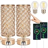 Touch Control Crystal Table Lamp, Set of 2 Beside Lamp with Dual USB Charging Ports, 3 Way Dimmable