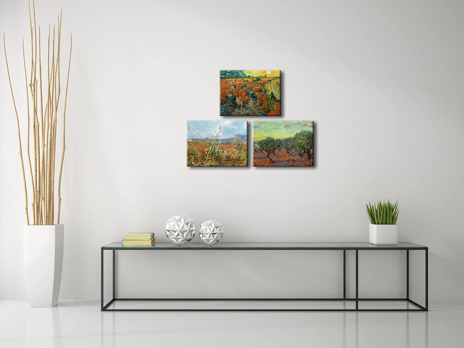 Wieco Art Olive Grove/Der rote Weinberg/Green Ears of Wheat Canvas Prints of Vincent Van Gogh Canvas Wall Art Famous Paintings Reproduction Pictures Artwork Wall Art for Home Decor