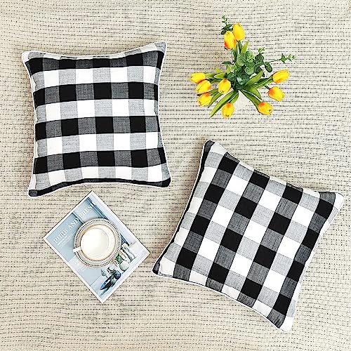 Amzdecor Buffalo Plaid Check Throw Pillowcases Black White 18"x18" Set of 2