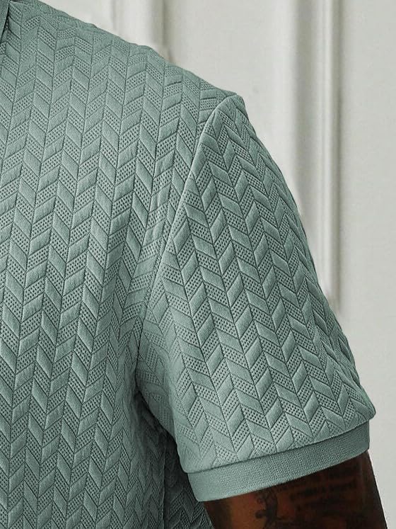 Image of GRECIILOOKS Textured Polo T-Shirt for Men | Premium Collared Jacquard Leaf Polo | Smart Casual & Formal t Shirt for Men | Stylish t Shirt for Mens for Office, Party & Everyday Outfit