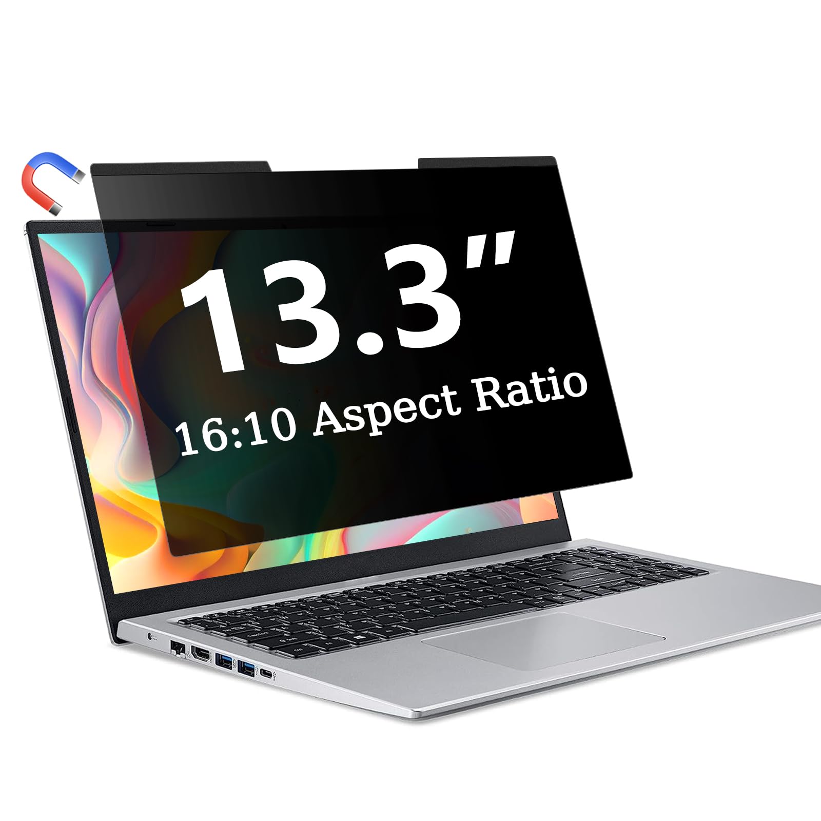 ZOEGAA Magnetic 13.3 Inch Laptop Privacy Screen Filter, for Removable & Reusable 16:10 Widescreen Display Laptop Privacy Screen 13.3 inch and Anti-Spy