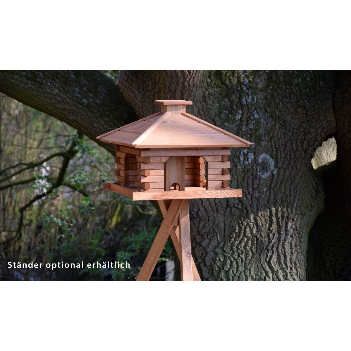 dobar® 45300e Vogelfutterhaus Blockhaus Quadratisch - Vogelhaus aus Massivholz - XL Vogelfutterstation mit Futtersilo - Vogelvilla mit Holzdach - 50 x 50 x 38 cm - Braun