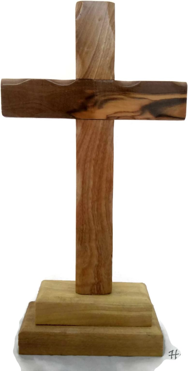 Handcrafted Olive Wood Standing Cross (4.75") - Christian Table Altar Decor, Perfect for Christenings, Communion, and Special Occasions - Made in Bethlehem for HolyRoses
