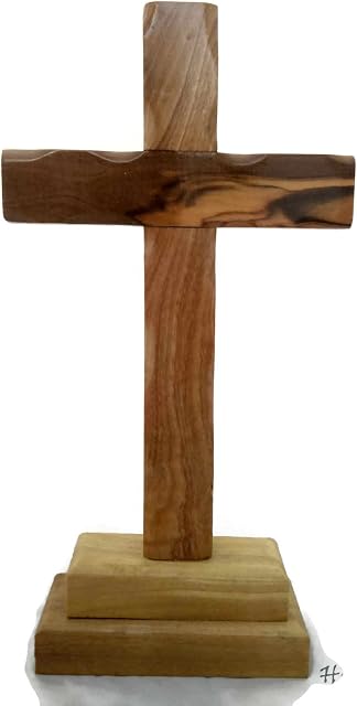 HolyRoses Olive Wood Standing Christian Cross Table Altar (12")