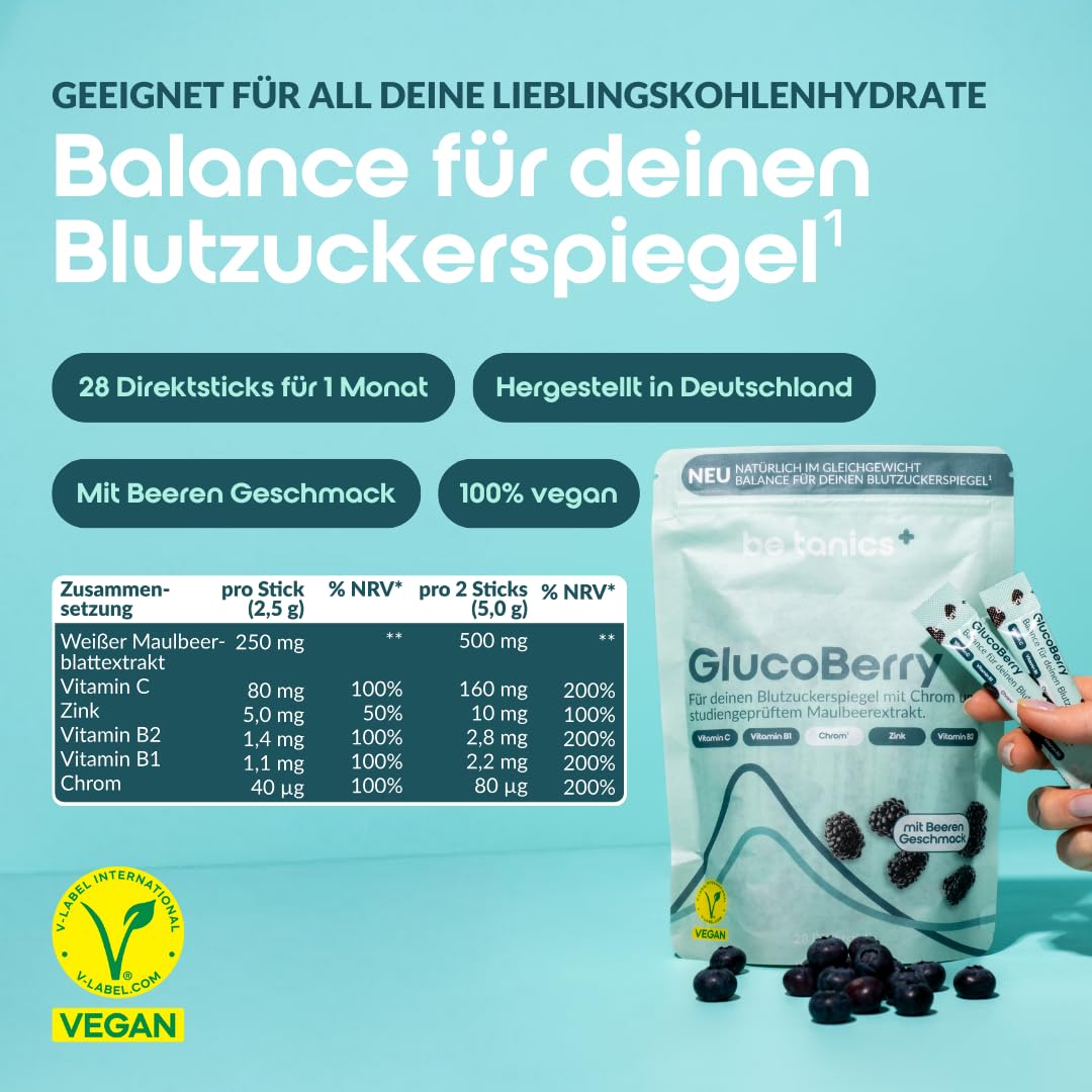 be tanics GlucoBerry Blutzucker Balance Glukose mit Reducose 28 Direktsticks