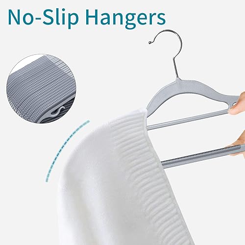 Miniatura 6 de ABHENG Perchas para abrigos, paquete de 50 perchas de plástico resistentes, perchas duraderas con diseño antideslizante, gancho giratorio de 360,