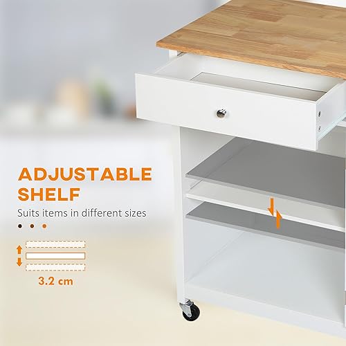 Miniatura 5 de HOMCOM Carrito de isla de cocina con ruedas de 27 pulgadas con cajón y armario de puerta de cristal, carrito de cocina con estante ajustable y
