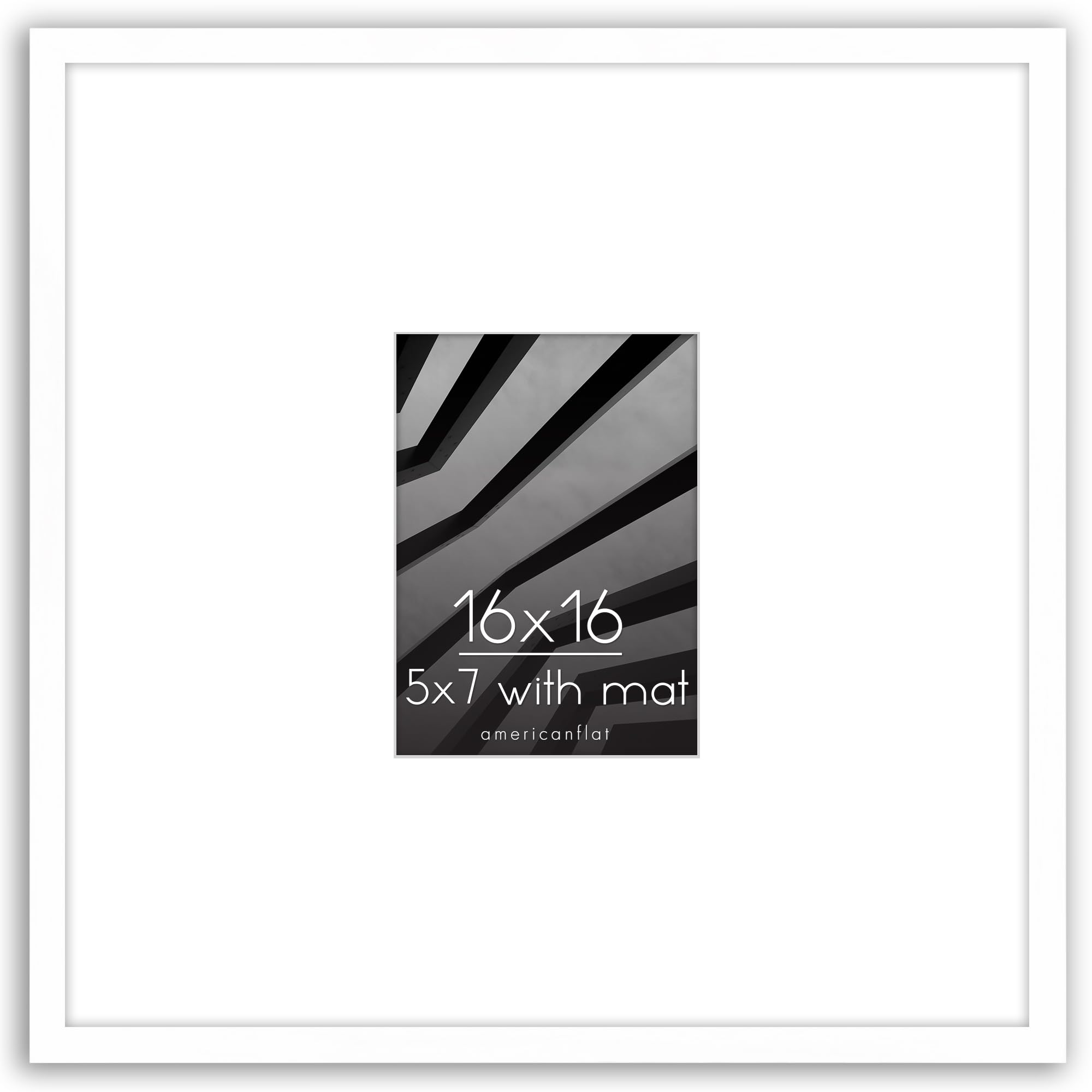 Americanflat 16x16 Picture Frame in White - Use as 5x7 Picture Frame with Mat or 16x16 Frame Without Mat - Thin Border Photo Frame with Plexiglass Cover - Square Picture Frame for Wall Display