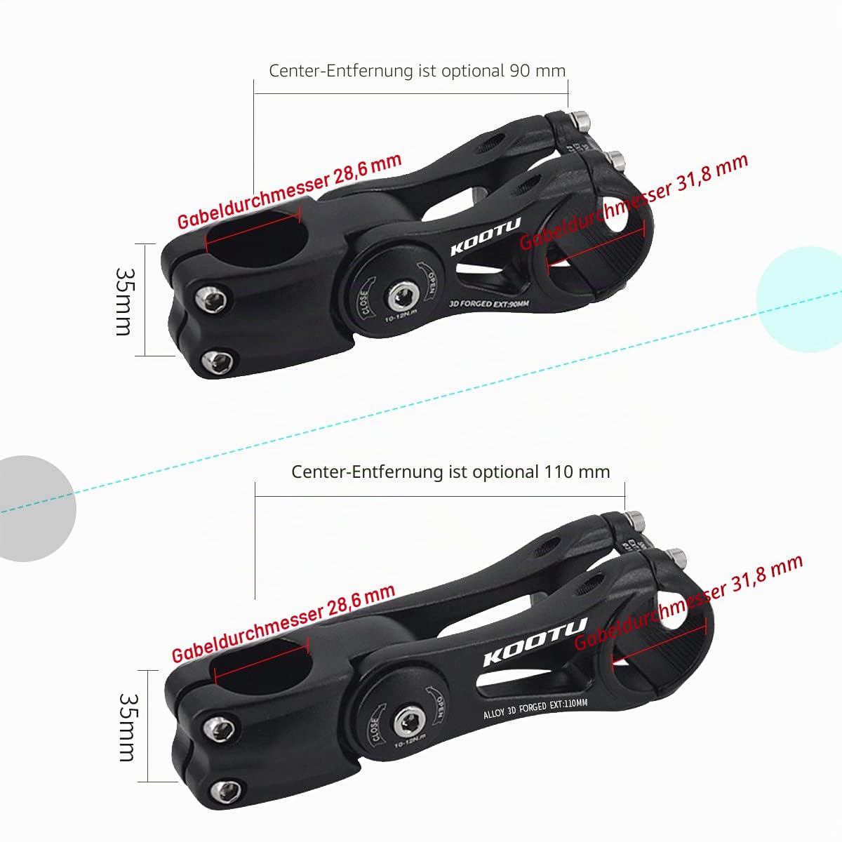 KOOTU Fahrradlenker Vorbau, 28.6mm 31.8mm Fahrrad Lenker Extender Aluminium Sechseckiges Lochdesign 85 Grad Einstellbarer Lenkervorbau Riser Fahrradlenker für Mountainbike Rennrad BMX MTB