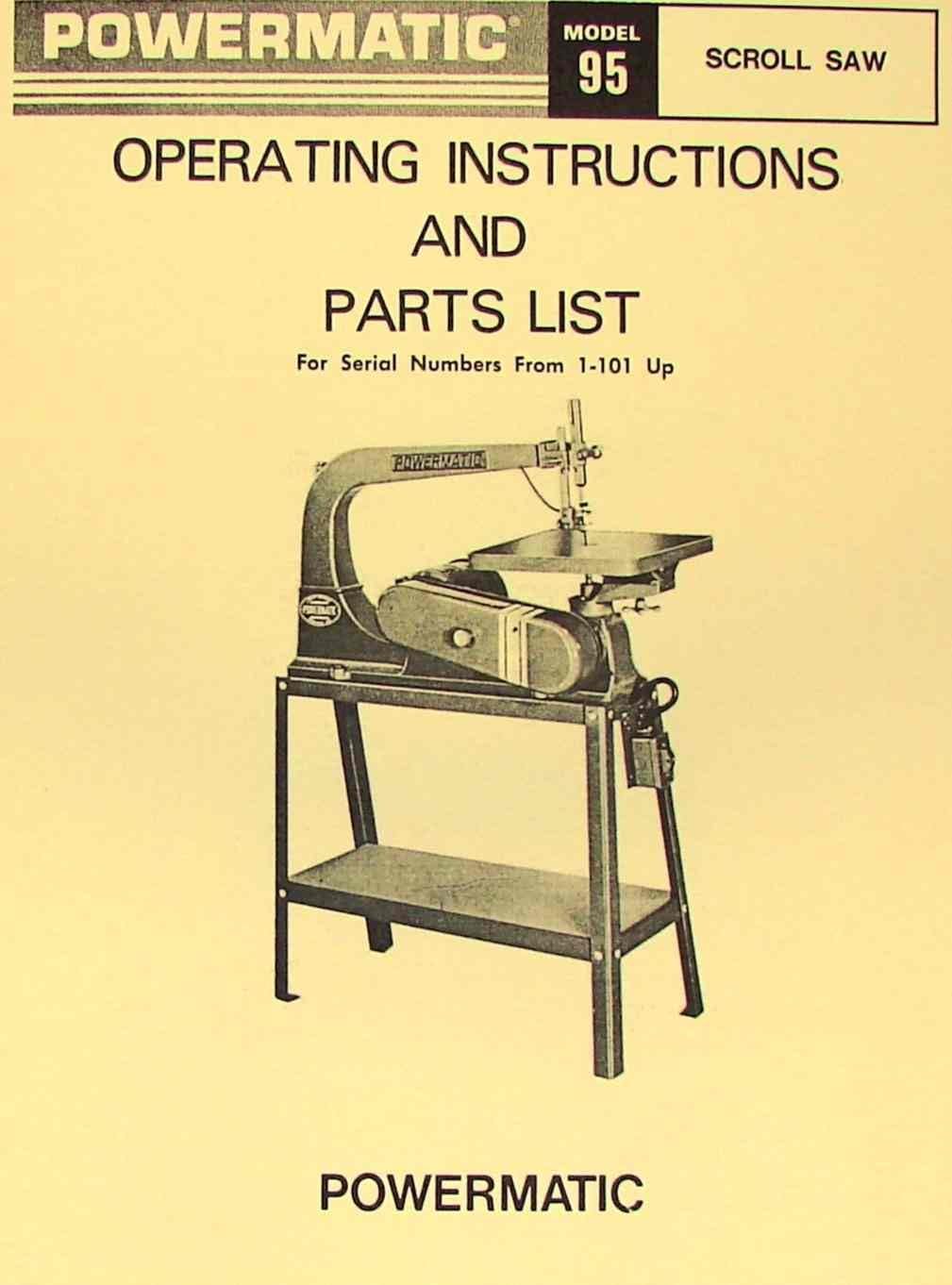 POWERMATIC 95 Scroll Saw Parts Operator's Manual Plastic Comb โ January 1, 1900