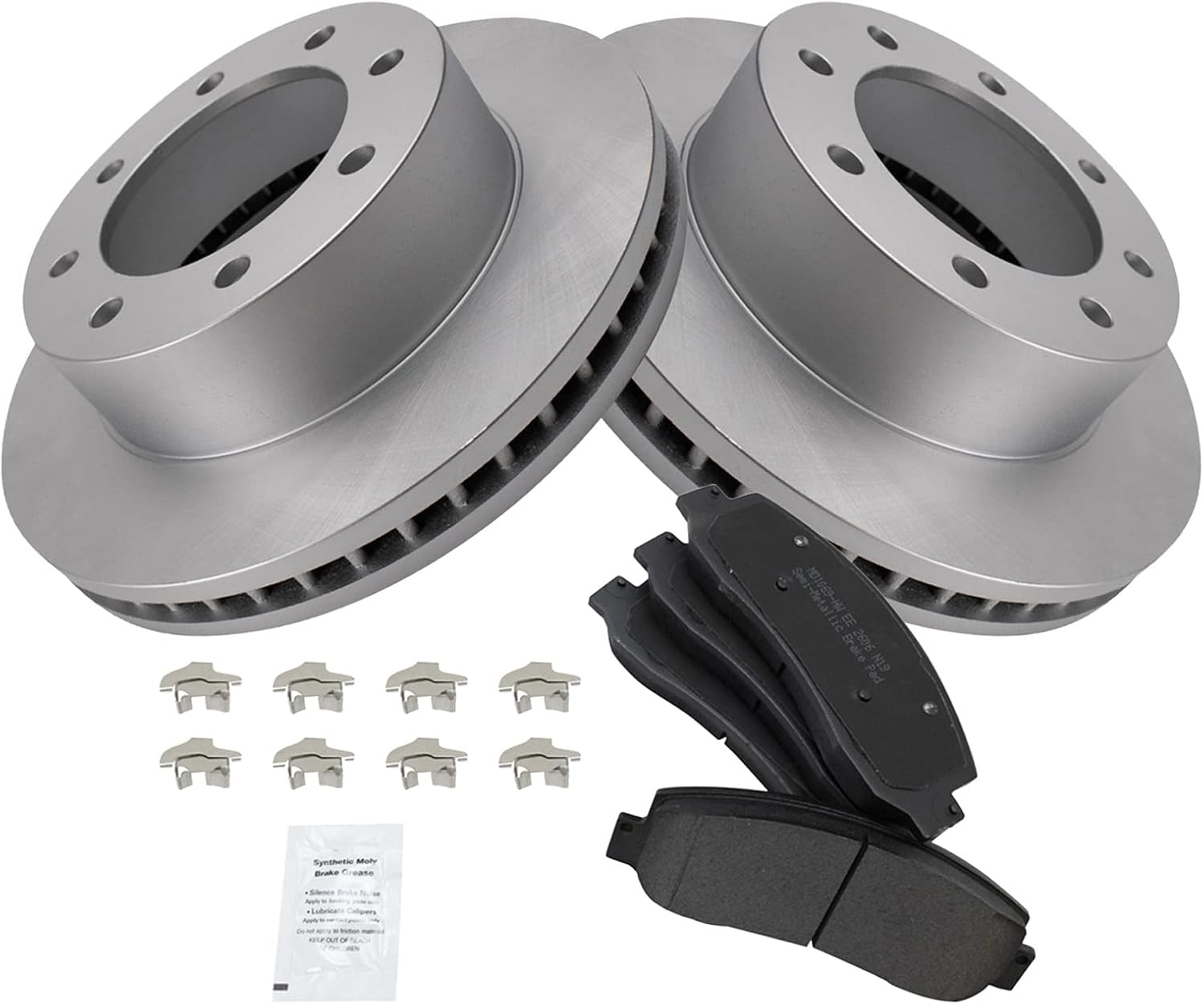 TRQ Front Brake Pad & Rotor Kit Brake Chemical Kit Brake Pads Brake Rotor Semi-Metallic Premium G-Coated Compatible with 2005-2012 Ford F-250 Super Duty F-350 Super Duty