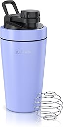 Arendo - Eiweiß Shaker Edelstahl 500ml, Protein Shaker mit Mixkugel, BPA frei, Mixbecher, Metall Premium Eiweißshaker, Tragegriff, Spülmaschinengeeignet, To Go für Yoga Fitness Sport, Lavendel