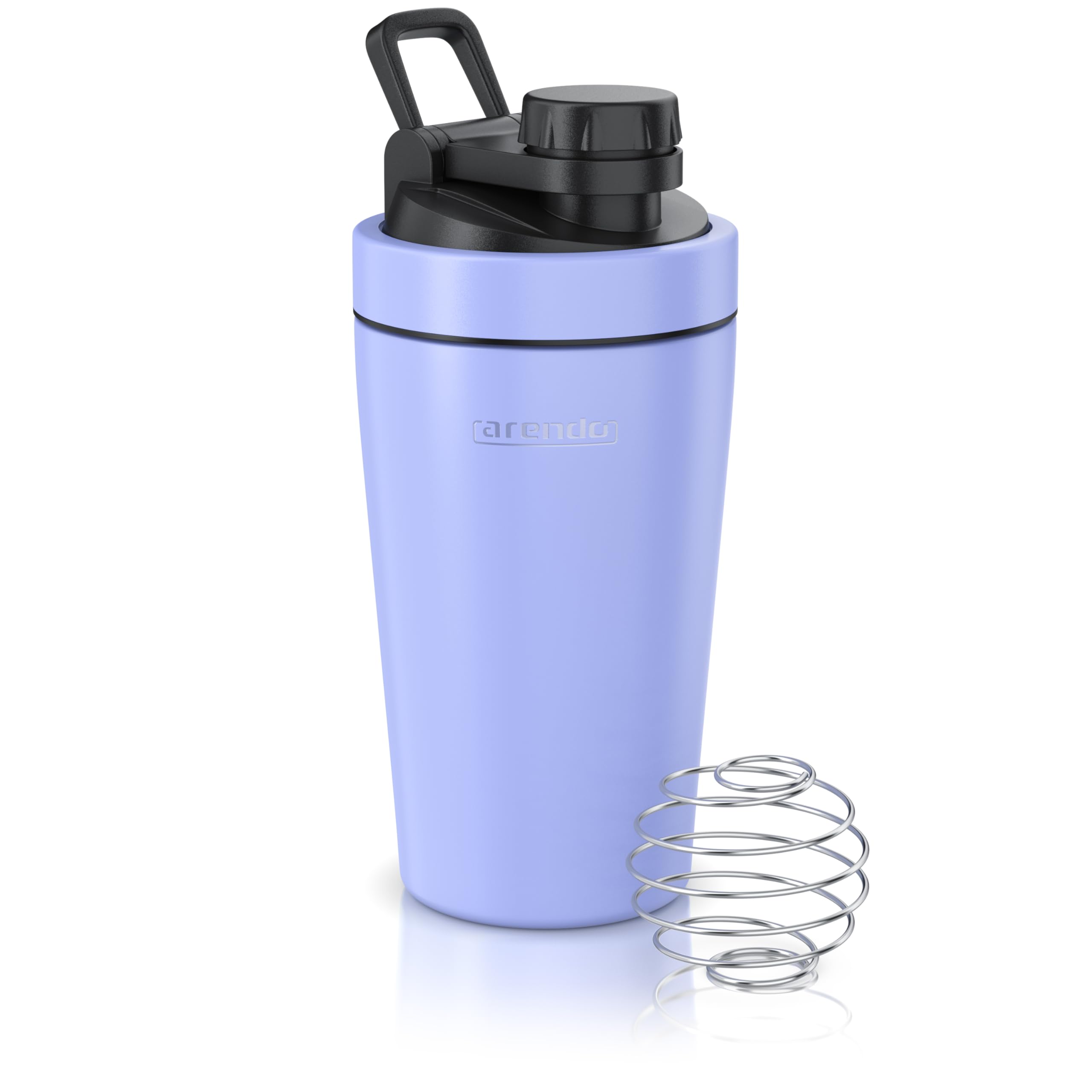 Arendo - Eiweiß Shaker Edelstahl 500ml, Protein Shaker mit Mixkugel, BPA frei, Mixbecher, Metall Premium Eiweißshaker, Tragegriff, Spülmaschinengeeignet, To Go für Yoga Fitness Sport, Lavendel - 1