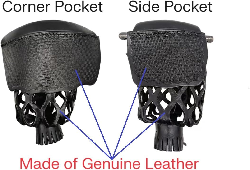 Joy's Billiard Pool Table Pockets, Leather Pool Table Pockets, Billiard Pockets, Made of Real Leather, Mosaic Pattern Shield, Black Color, Set of 6