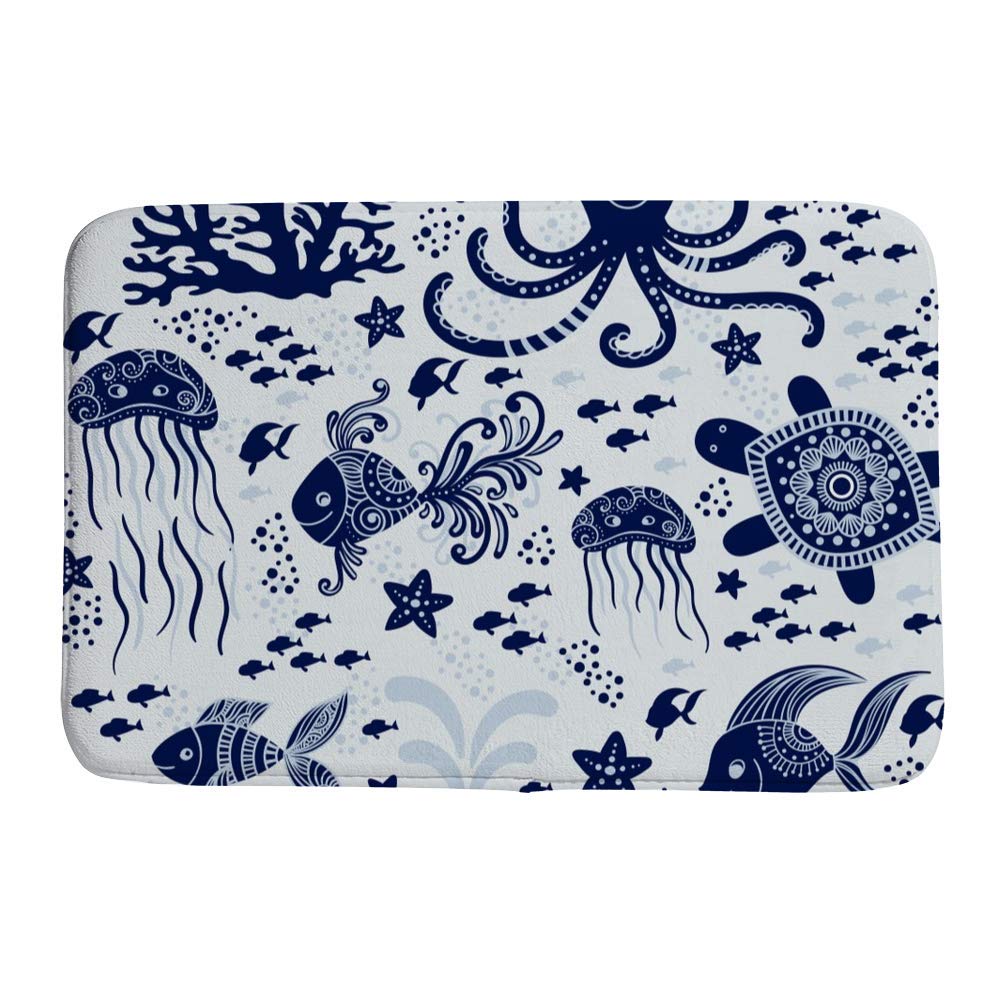 Tapis de salle de bain antidérapant lavable motif océan 78 cm