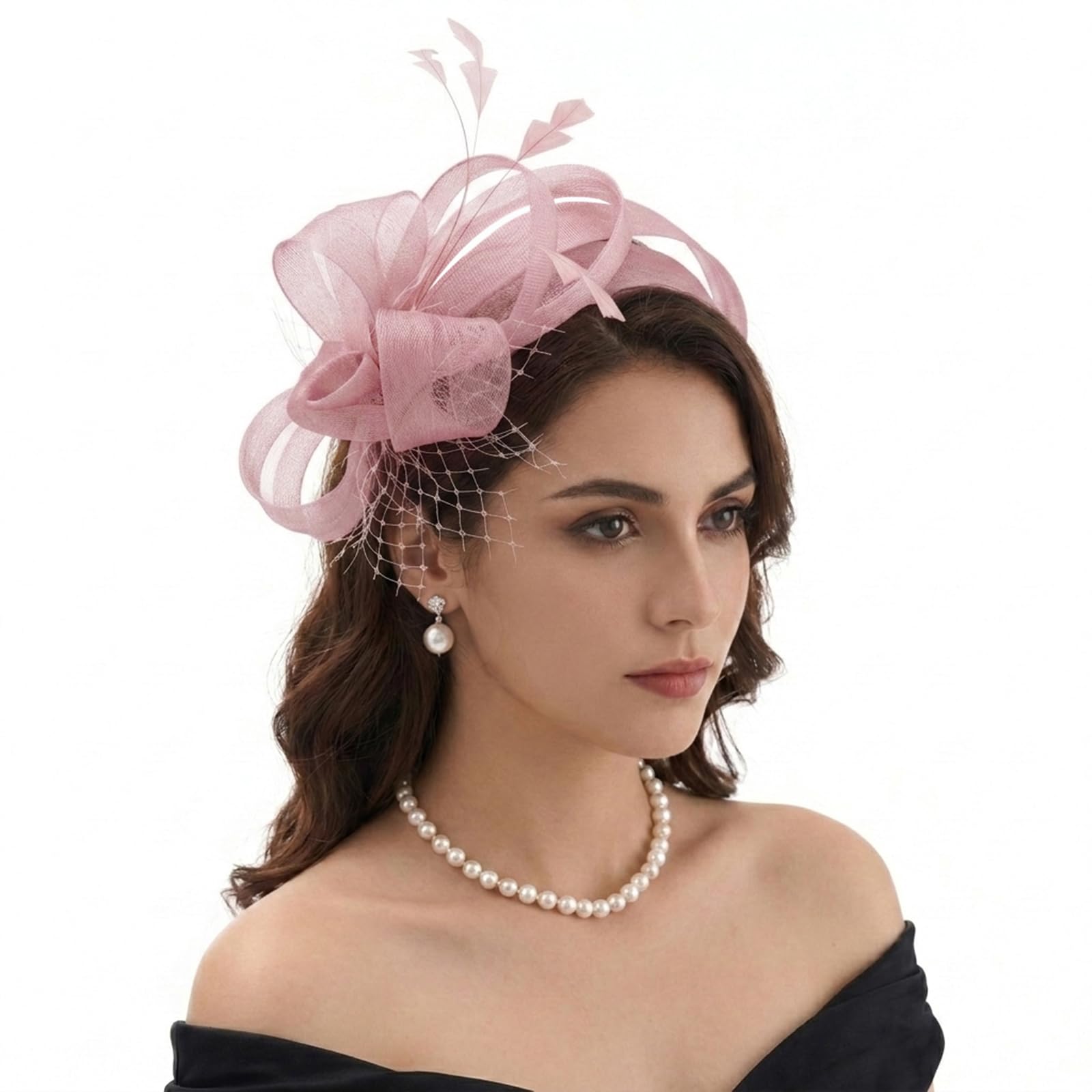 DRESHOW Fascinators Hats for Women Tea Party Headband with Flower Feather Mesh Headwear Vintage Derby Hat Dress Accessories for Wedding Church Cocktail