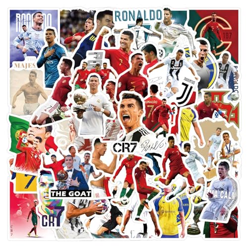 50PCS Football Player Cristiano Ronaldo Stickers Vinyl Sports Ronaldo Stickers Soccer Star Water Bottle Sticker Pack Ball Sports Gifts for Sport Lovers Football Party Favors Soccer Decorations