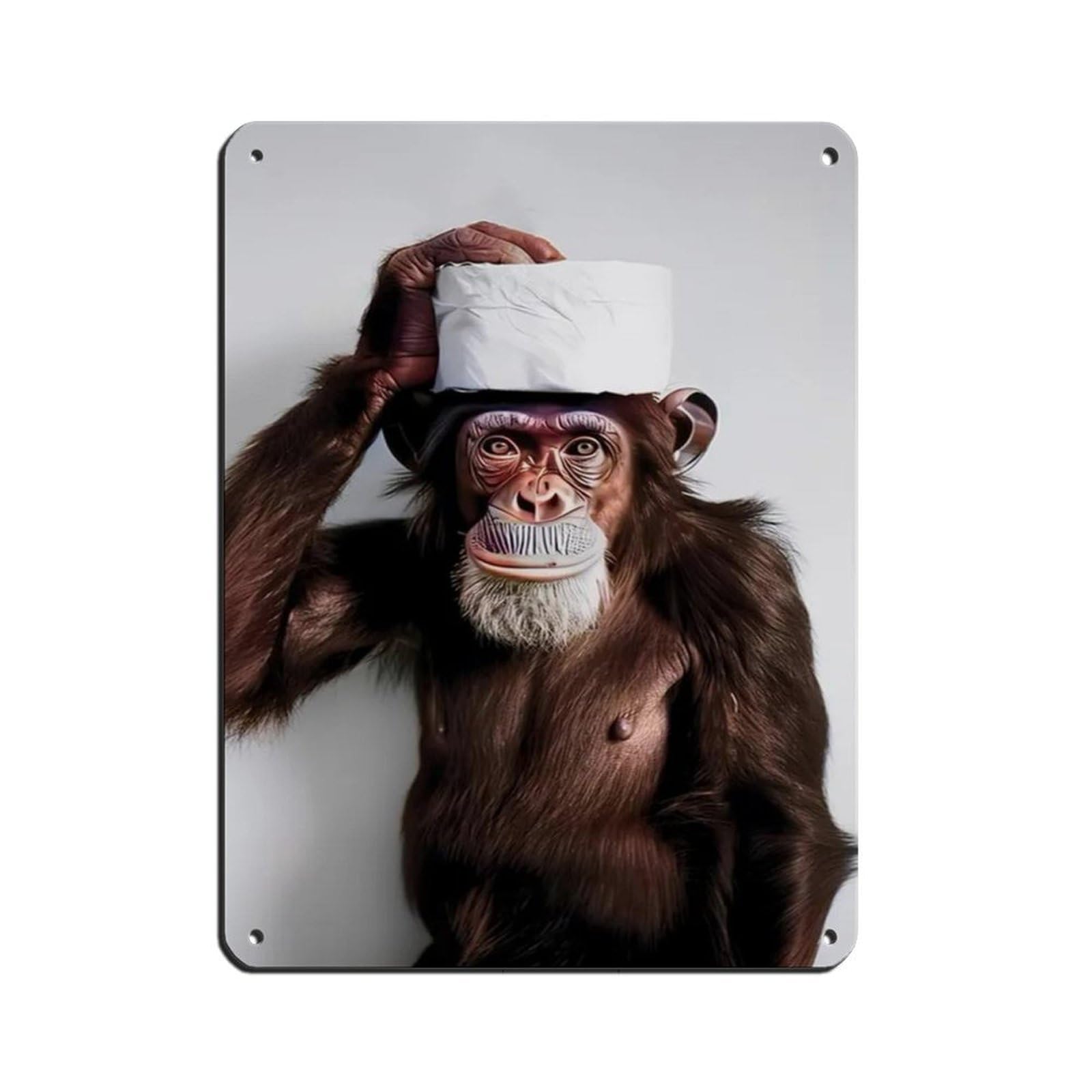 Hilarious Monkey with Toilet Paper on Head Tin Sign Vintage Metal Pub Club Cafe Bar Home Wall Art Decoration Poster Retro 12x16inch(30x40cm)