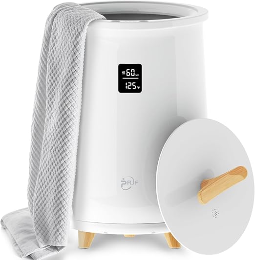 PRJF Towel Warmer, Heated Towel Warmer Bucket with LED Display, Large Towel Warmers for Bedroom, Auto Shut Off, Fits Up to Two Oversized Towels, Bathrobes, Blankets, Pajamas and More, White