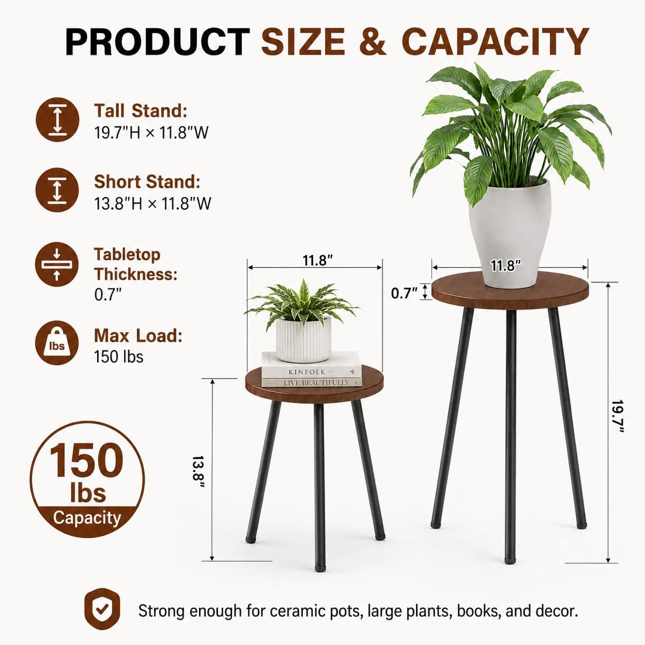 2 Pack Indoor Plant Stand: Round Plant Stand Indoor Small Plant Table image 2