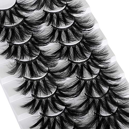 False Eyelashes 25mm Lashes Dramatic Faux Mink Eyelashes Volume Soft Fake Lashes Thick Fluffy Strip Eye Lashes Pack 8 Pairs