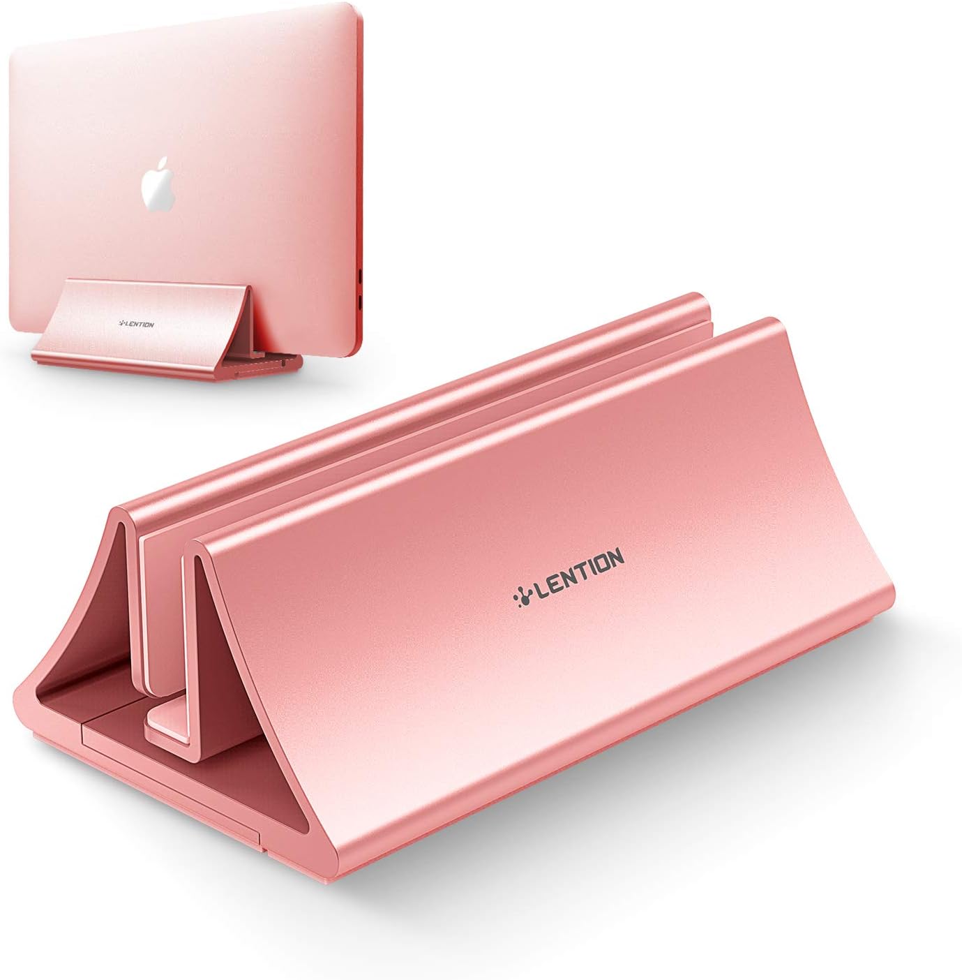 LENTION Aluminum Space-Saving Vertical Desktop Stand Compatible MacBook Air/Pro 13 15, MacBook 12, iPad Pro 12.9, Surface Book, Chromebook and 11 to 17-inch Laptops (Rose Gold)