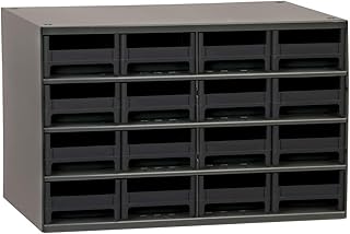 Akro-Mils Steel Garage Storage Cabinet, Small Parts Organizer Metal Cabinet for Hardware, Nails, Screws, Bolts, Nuts, and More, 17" W x 11" D x 11" H, 16-Drawer, Gray Cabinet/Black Drawers (19416)