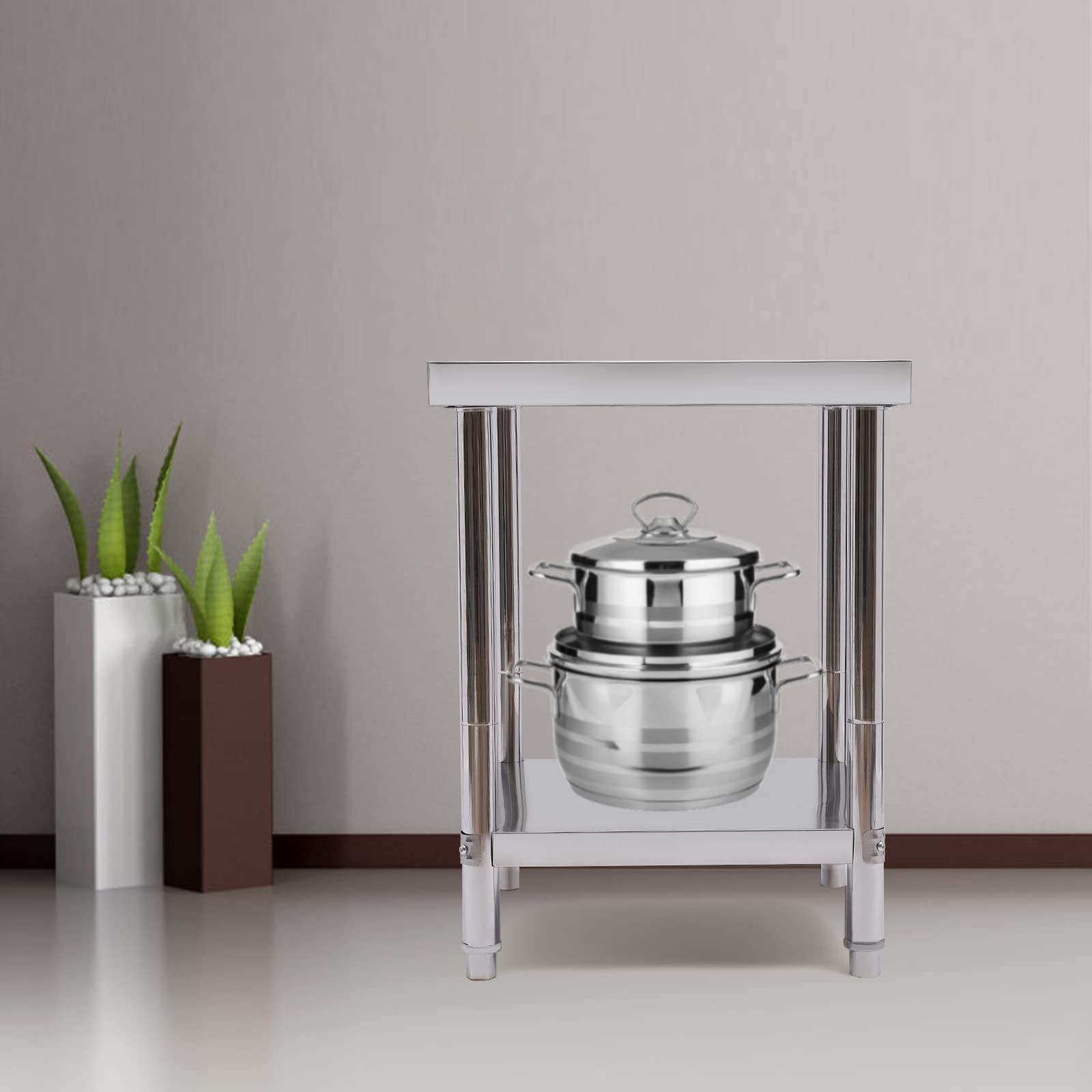 Banco da lavoro in acciaio inox, per gastronomia, tavolo da cucina con copertura antiscivolo per piedi, carico massimo 400 kg, 60 x 60 x 80 cm, tavolo da cucina in acciaio inox