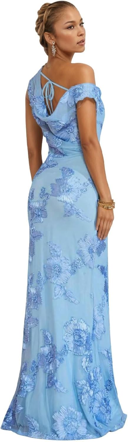 One Shoulder Floral Tulle Bridesmaid Dresses Mermaid Tight Sleeveless Long Formal Evening Gown BSXW30