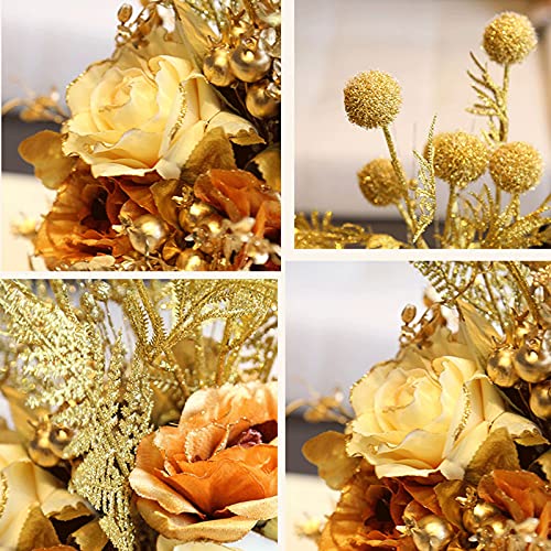 Rose artificielle hydrangea de qualité supérieure avec son vase d'or chic