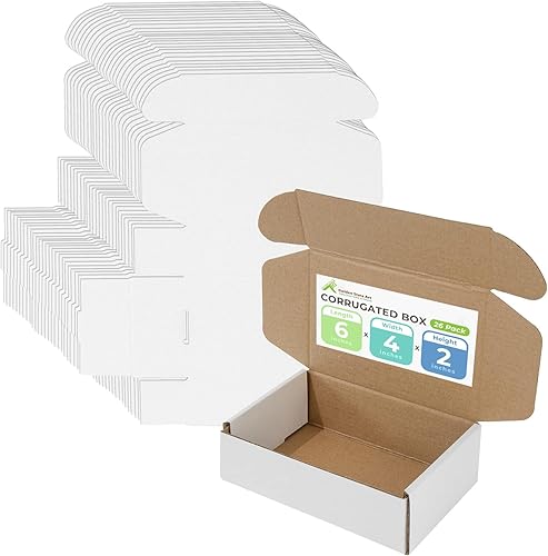 Golden State Art, Caja de envío pequeña de 6 x 4 x 2 pulgadas, caja de cartón corrugado blanco para correo, embalaje para pequeñas empresas, paquete