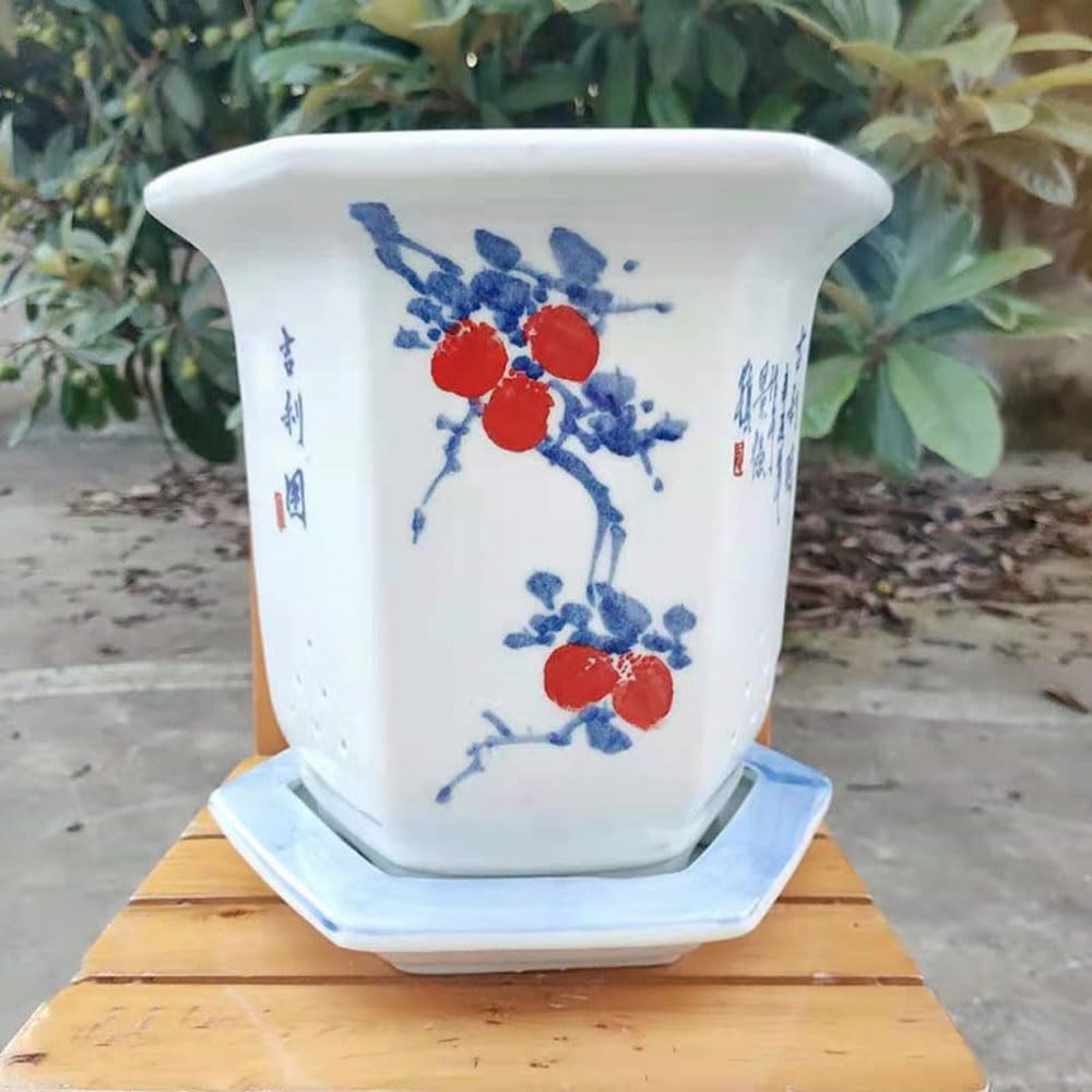 DFGHNBVC Ceramic Planter Indoor Plant Pots Plant Pots Indoor Blue And White Porcelain Flowerpot Planter Flower Nursery Pot Orchid Ceramics Bonsai Orchid Pot Indoor Planter Orchid Pots,E-19 * 24.5CM