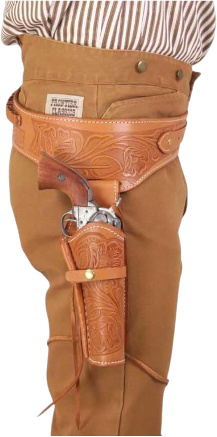 Wild West Gun Holster with Belt .22 .35/357 .44/45 Caliber Old Western Cowboy Hand Tooled Pistol Revolver Holder Fit for 6''-9'' Barrel