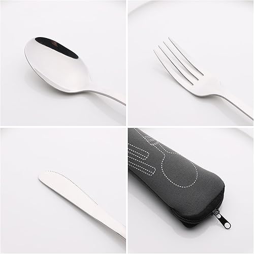 Miniatura 2 de Morcte Juego de cubiertos de 12 piezas de acero inoxidable para viajes, camping, cubiertos con cuchara y tenedor, servicio para 4