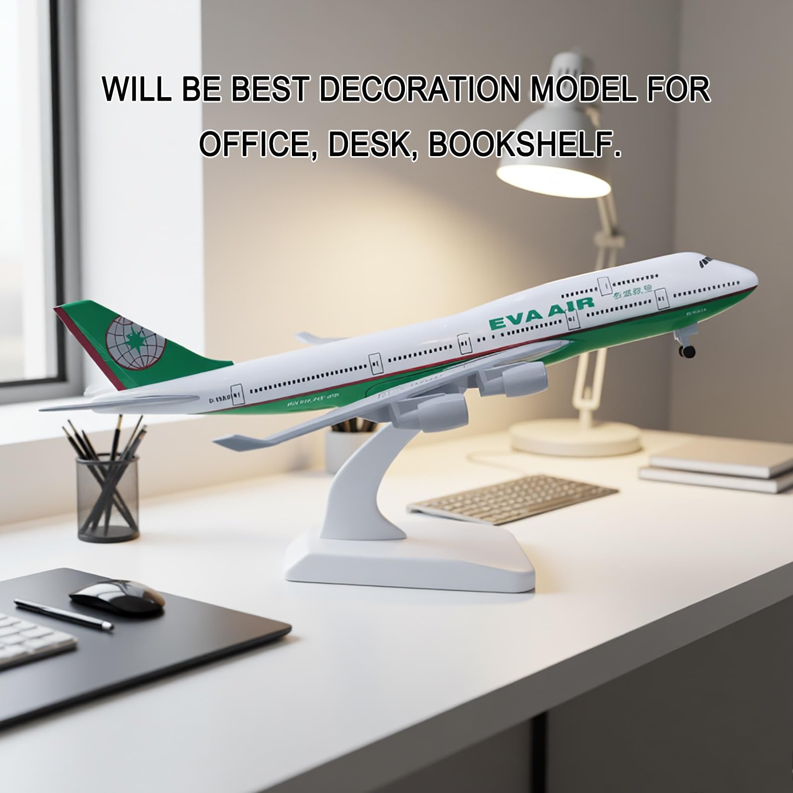 Modello aereo metallo pressofuso EVA Air B747-400 Airlines in scala 1/400, carrello atterraggio con ruote rimovibili, gruppo staccabile for gli appassionati aviazione, decorazioni