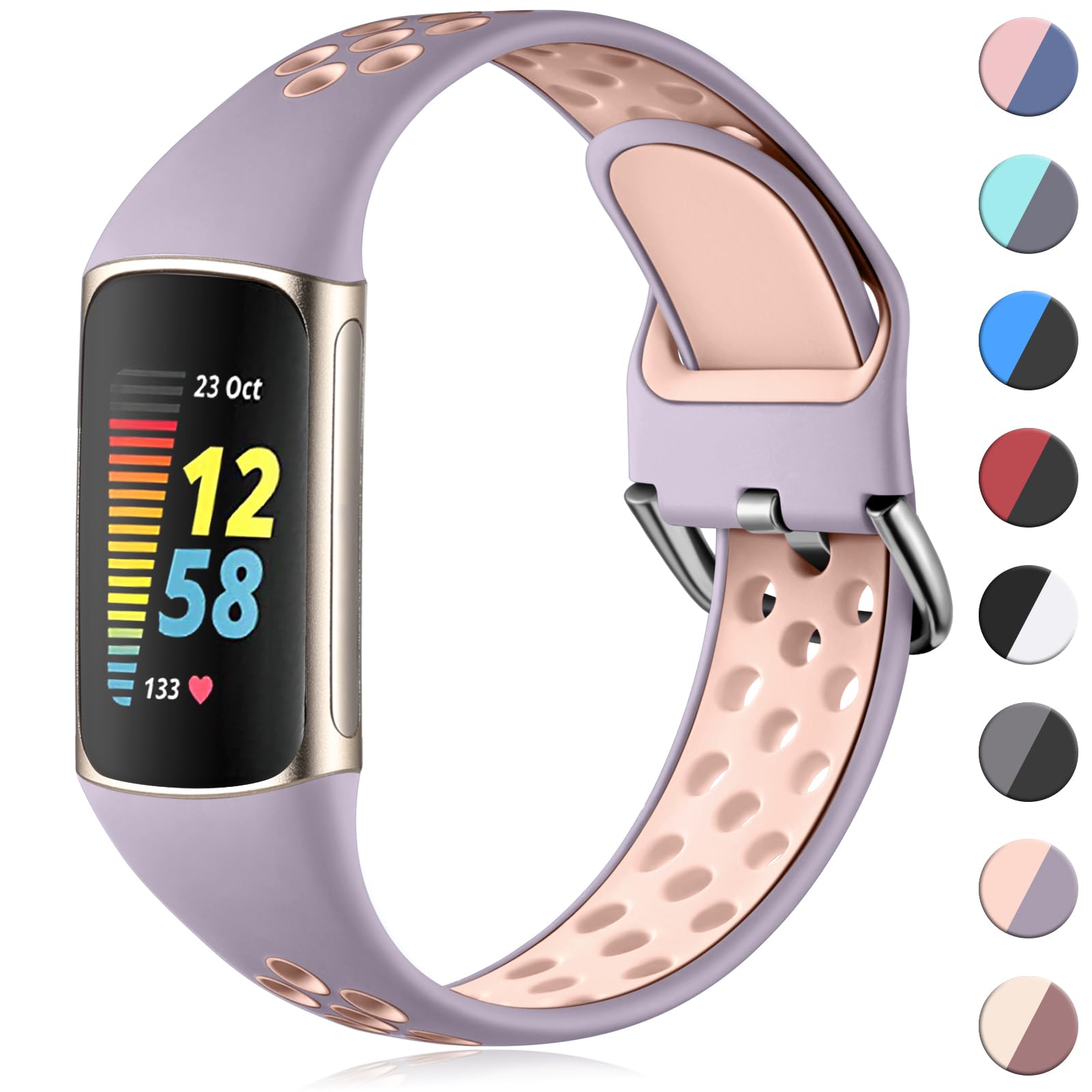 CeMiKa Sport Silicone Strap Compatible with Fitbit Charge 5 Strap, Soft Adjustable Breathable Sport Bands for Charge 5 Strap, Waterproof Replacement Wristband for Fitbit Charge 5 Straps, Small Large