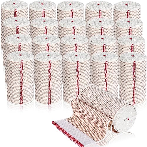 Image of Reginary 20 Pack 3 Inch Elastic Bandage Wrap with Self Closure on Both Ends Athletic Stretchable Compression Bandage for Legs, Knees, Ankles, Wrists, Elbows, Shoulders (Red Trim)