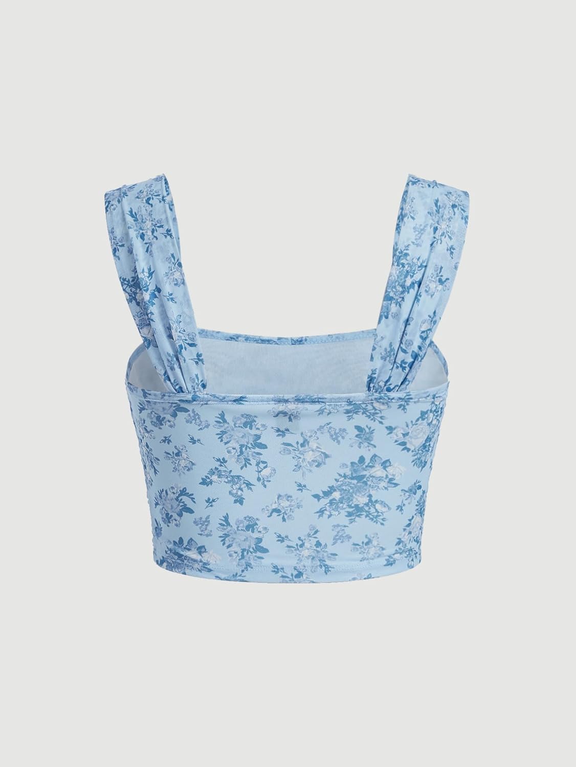 SHENHE Women's Floral Tank Top Ruched Square Neck Open Back Cute Fairy Crop Tops - Image 3