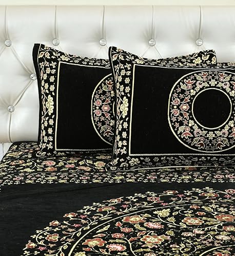 Image of Velvet 300 Tc Bedsheet King Size Bed With 2 Pillow Covers, Premium Bedding Set, Gifts For Women, Couples, Wedding, Bedroom Home Furnishing, Date Night Collection - Velvet Black